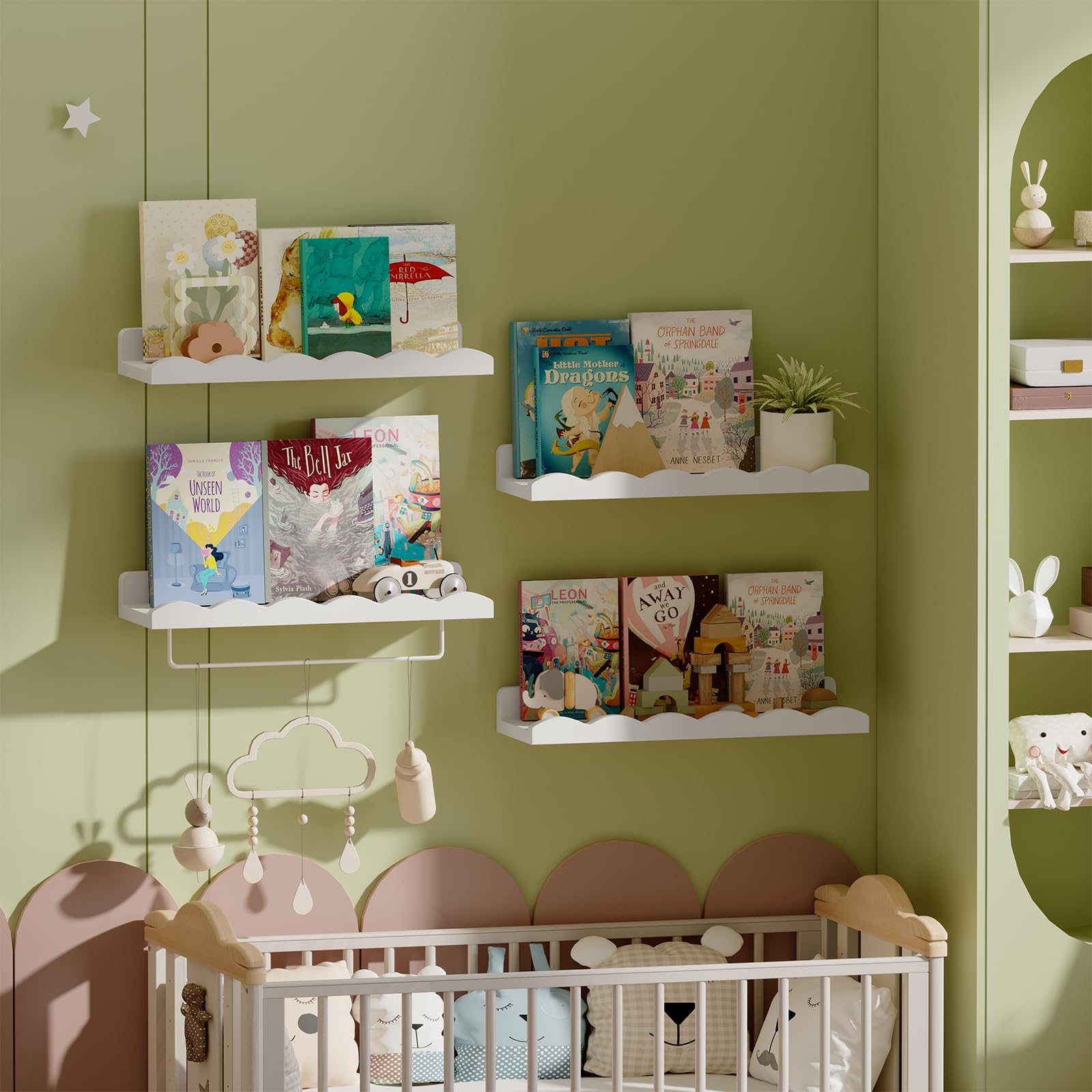 Nursery Shelves, 16.5 Inch Floating Bookshelves for Wall Set of 4