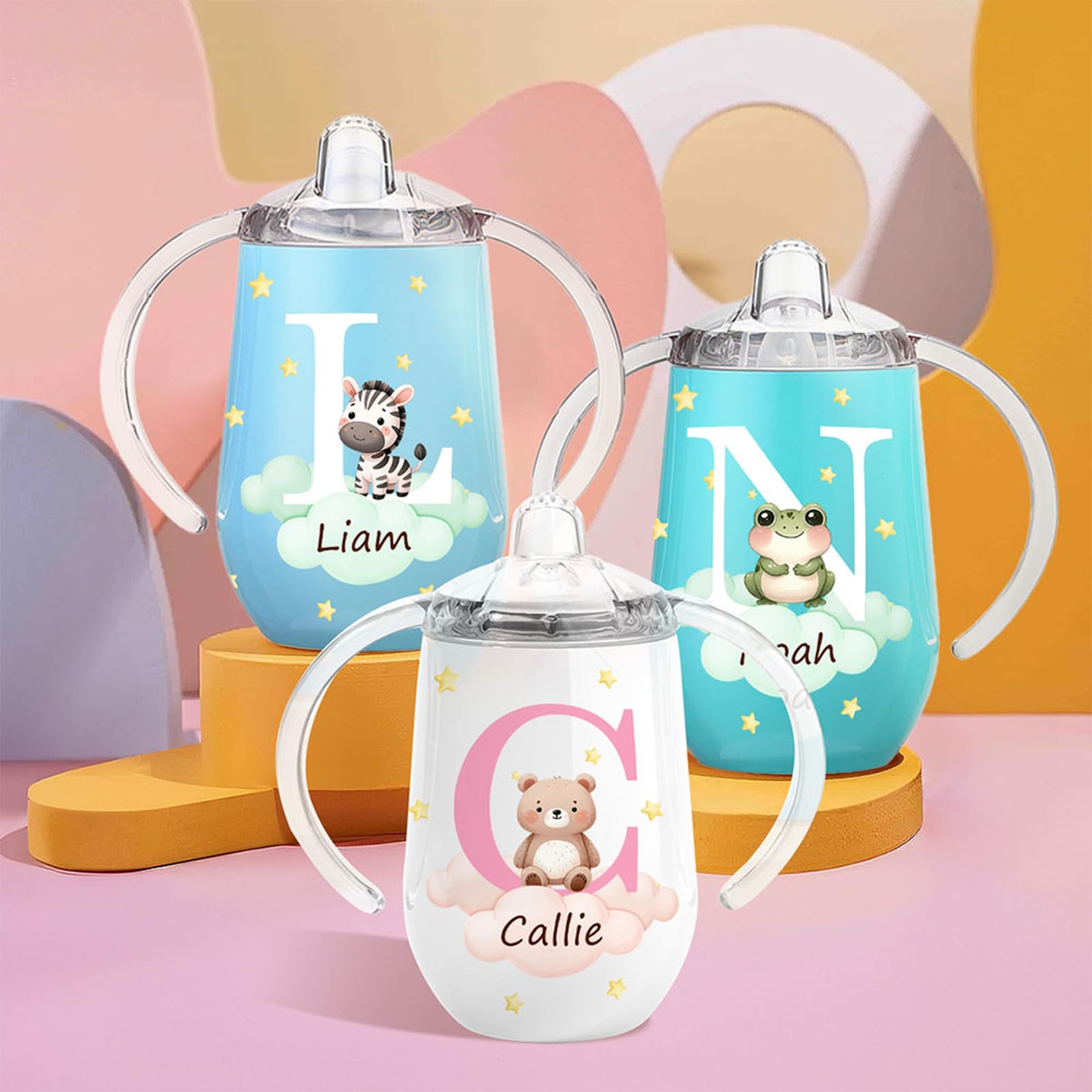 Personalized Stainless Steel Sippy Cup with Cute Forest Animals Design