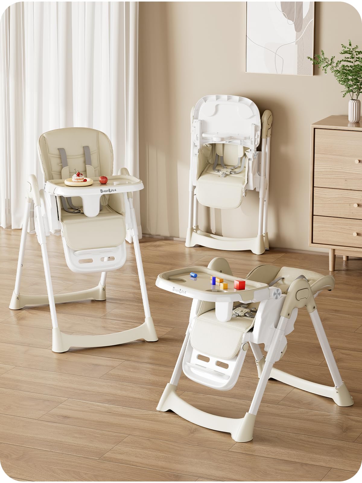 Foldable High Chair with Adjustable Height and Removable Tray