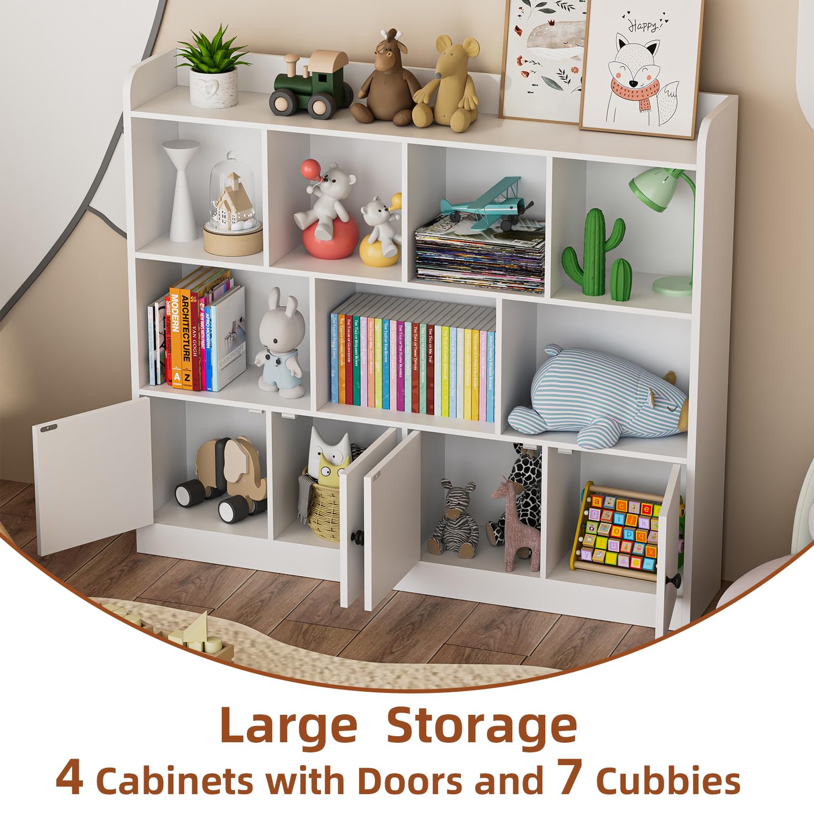 4-Tier Kids Bookshelf Storage Organizer with 11 Cubbies