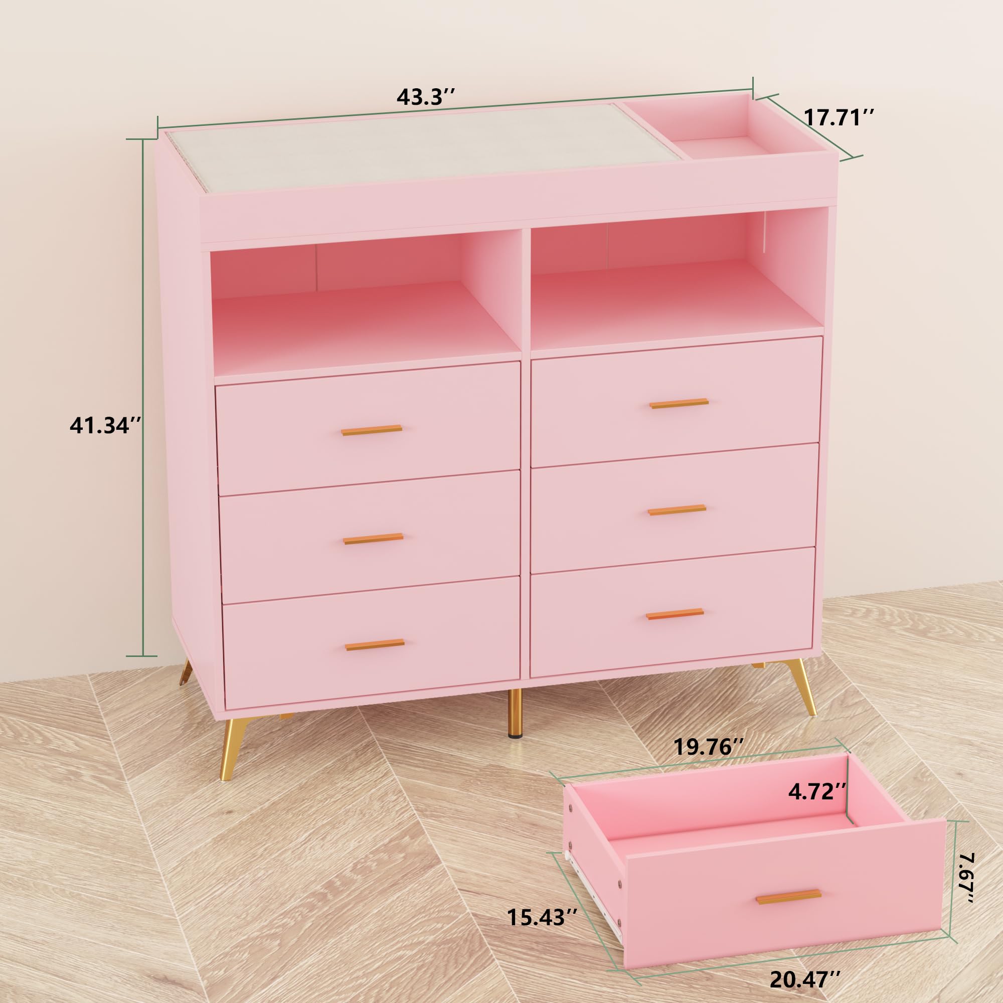 6-Drawer Baby Changing Table Dresser with LED Lights
