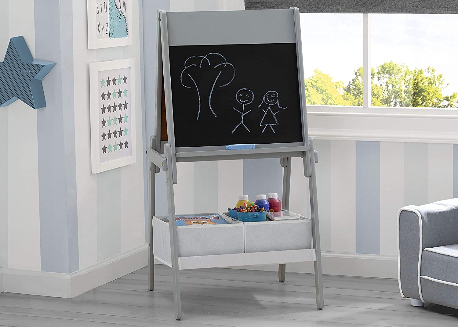 Double-Sided Art Easel with Storage and Paper Roll
