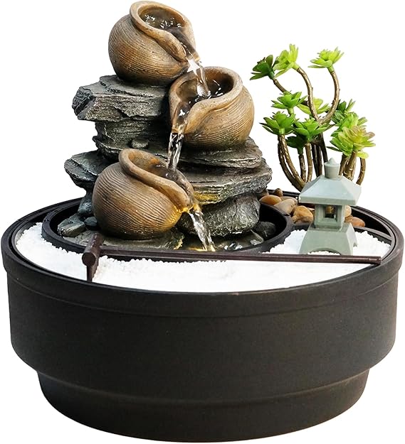 Tabletop Water Fountain with LED Lights & Pagoda