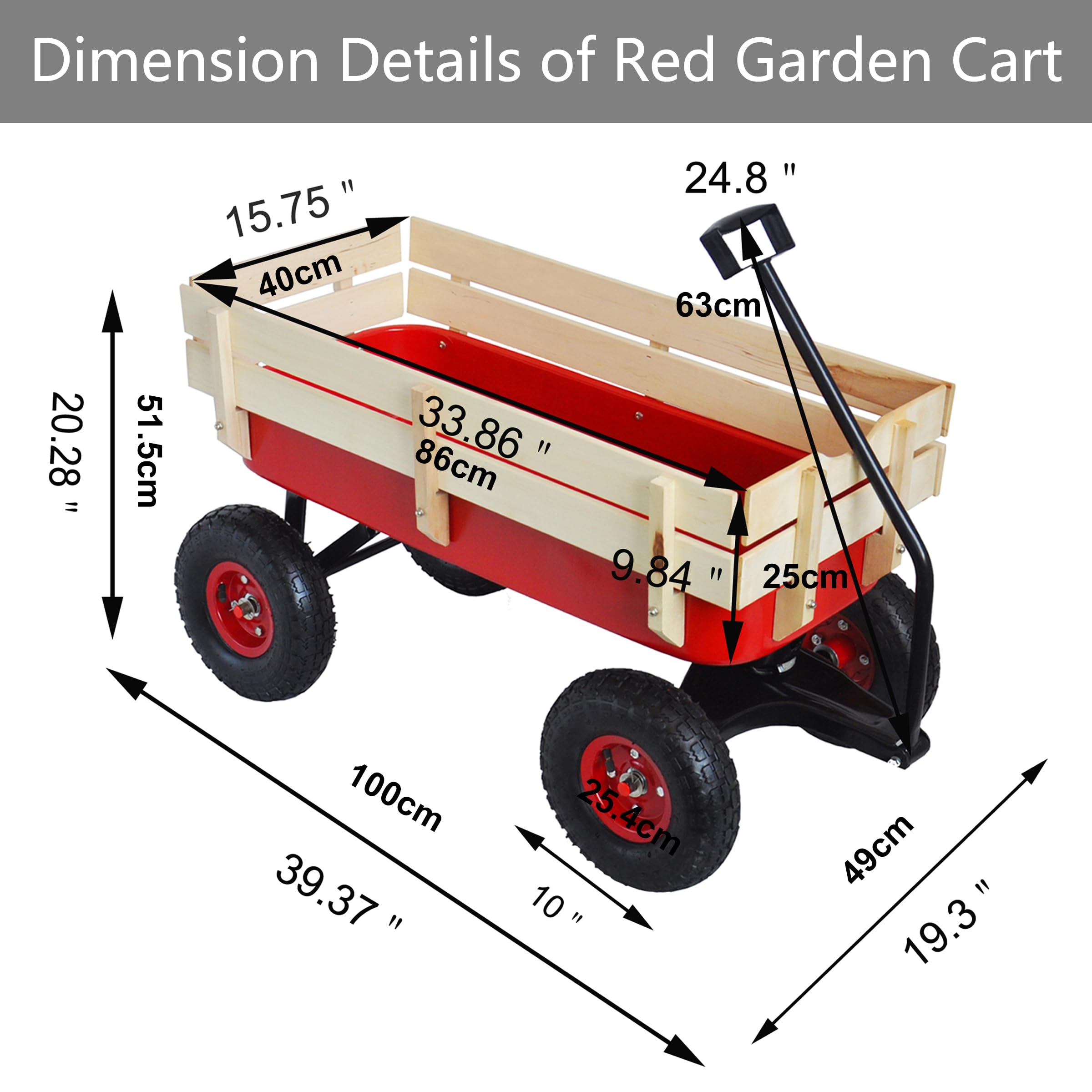 Steel & Wood Utility Wagon with Pneumatic Tires