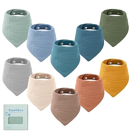 Muslin Baby Bibs 10 Pack 100% Organic Cotton 6-Layer Soft Absorbent Drool Bandana