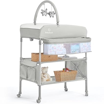 Baby Changing Table with 2 Storage Baskets, Foldable Changing