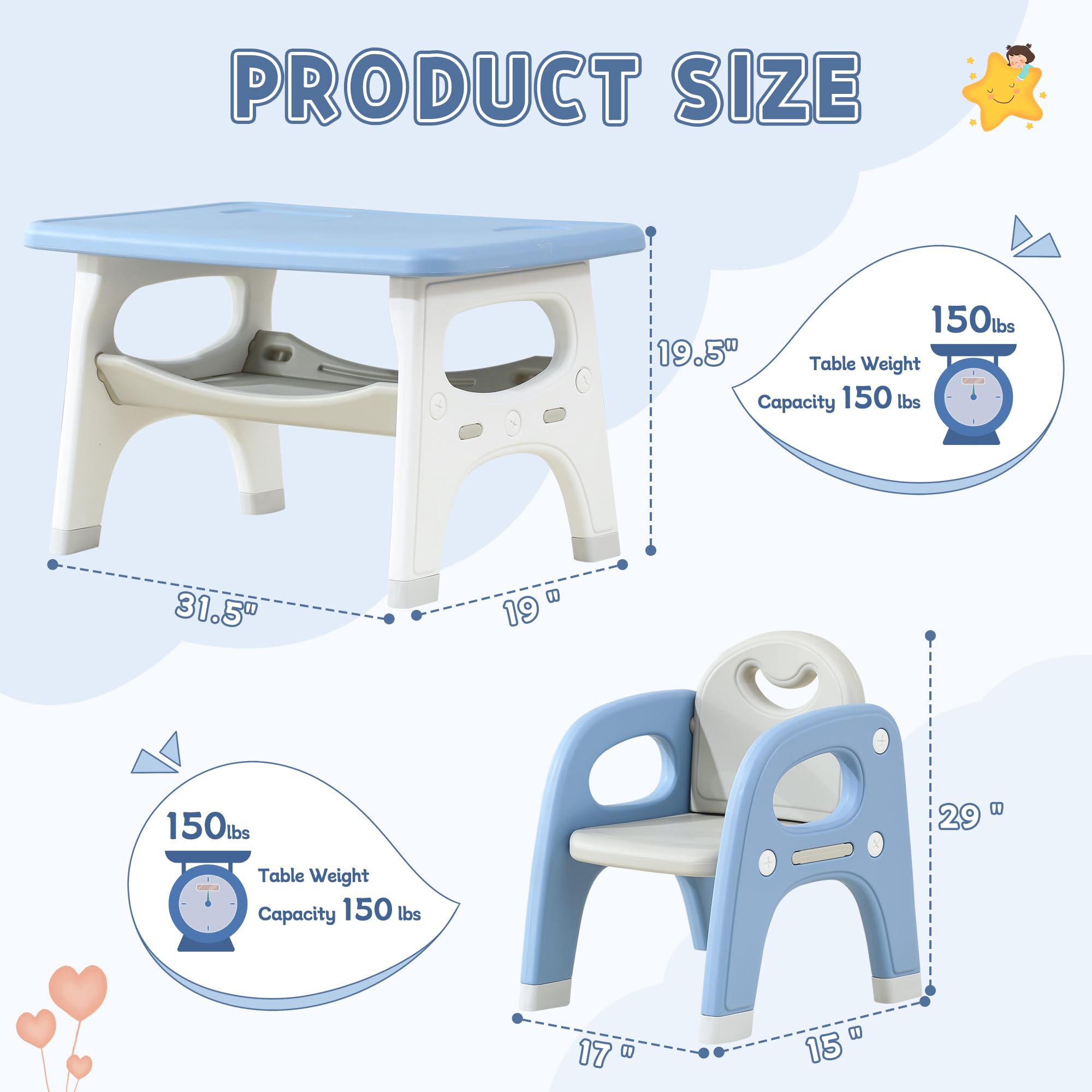 Kids Table and Chair Set with Storage