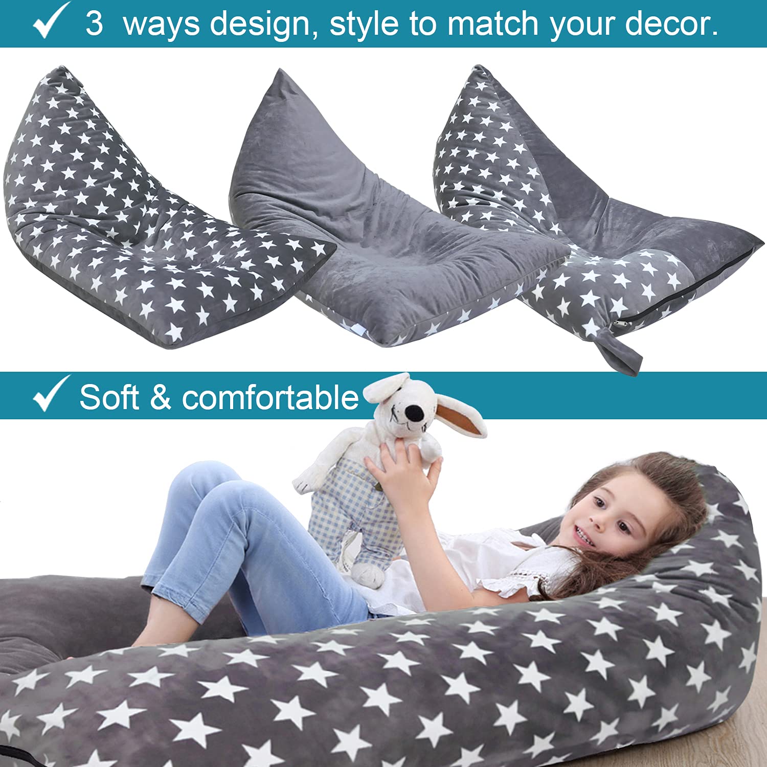 Stuffed Animal Storage Bean Bag Chair Cover - 53 Inch Extra Large