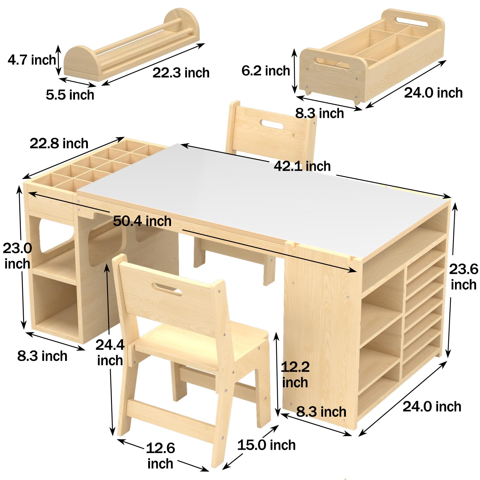 Kids Art Table and Chair Set with Storage and Paper Roll Rack