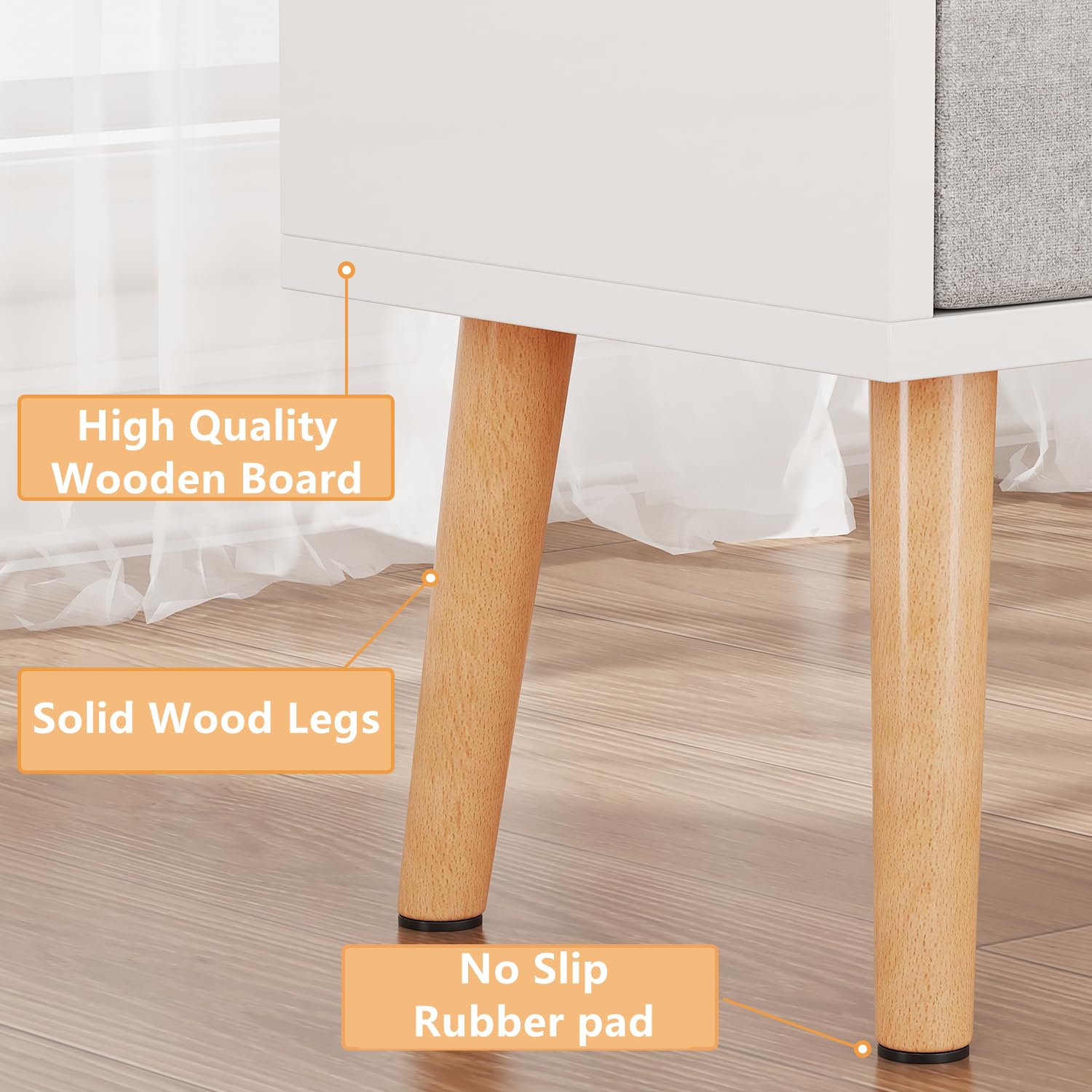White Nightstand with Drawer Mid Century Modern Bedside Table