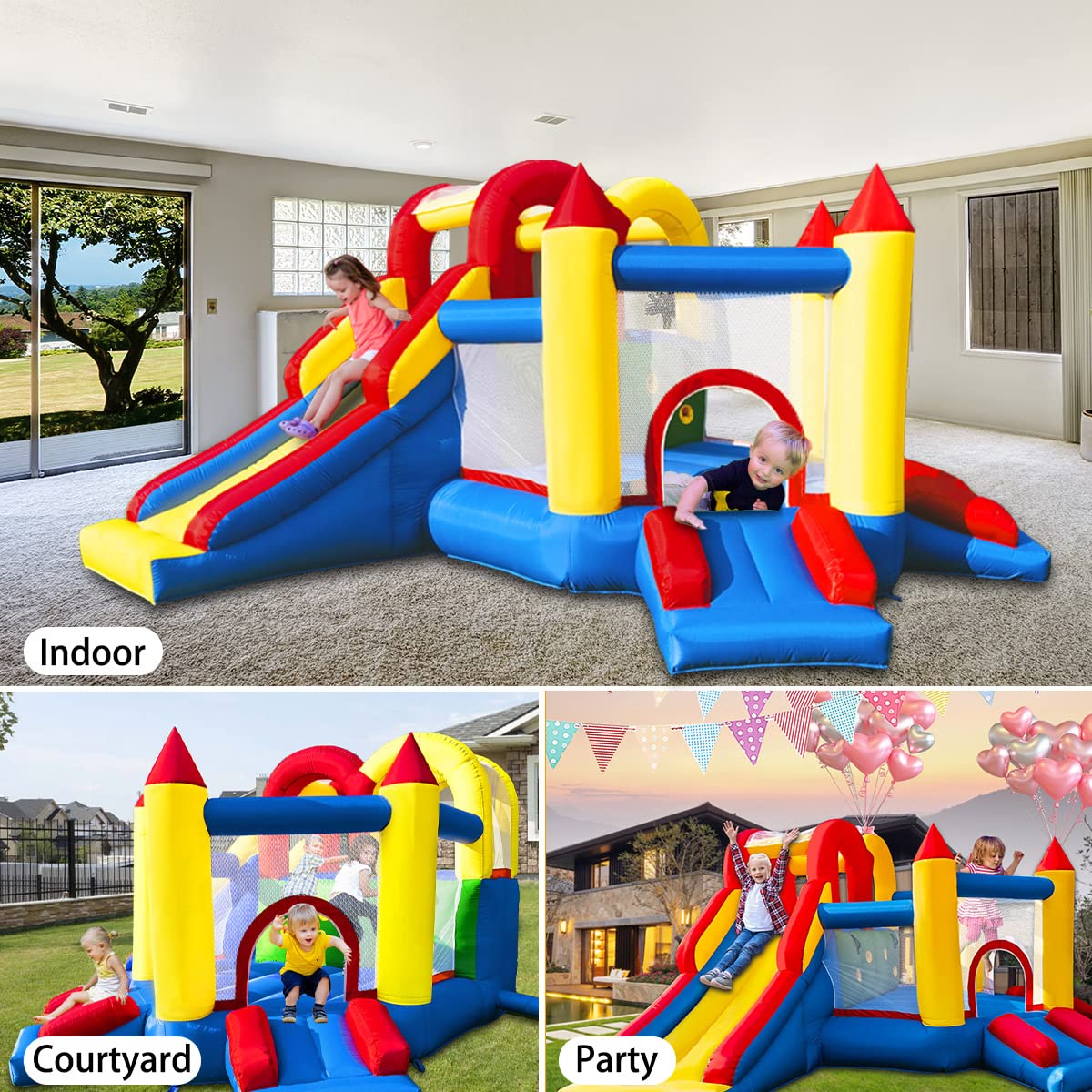 Inflatable Bounce House with Double Climbing Wall and Slide