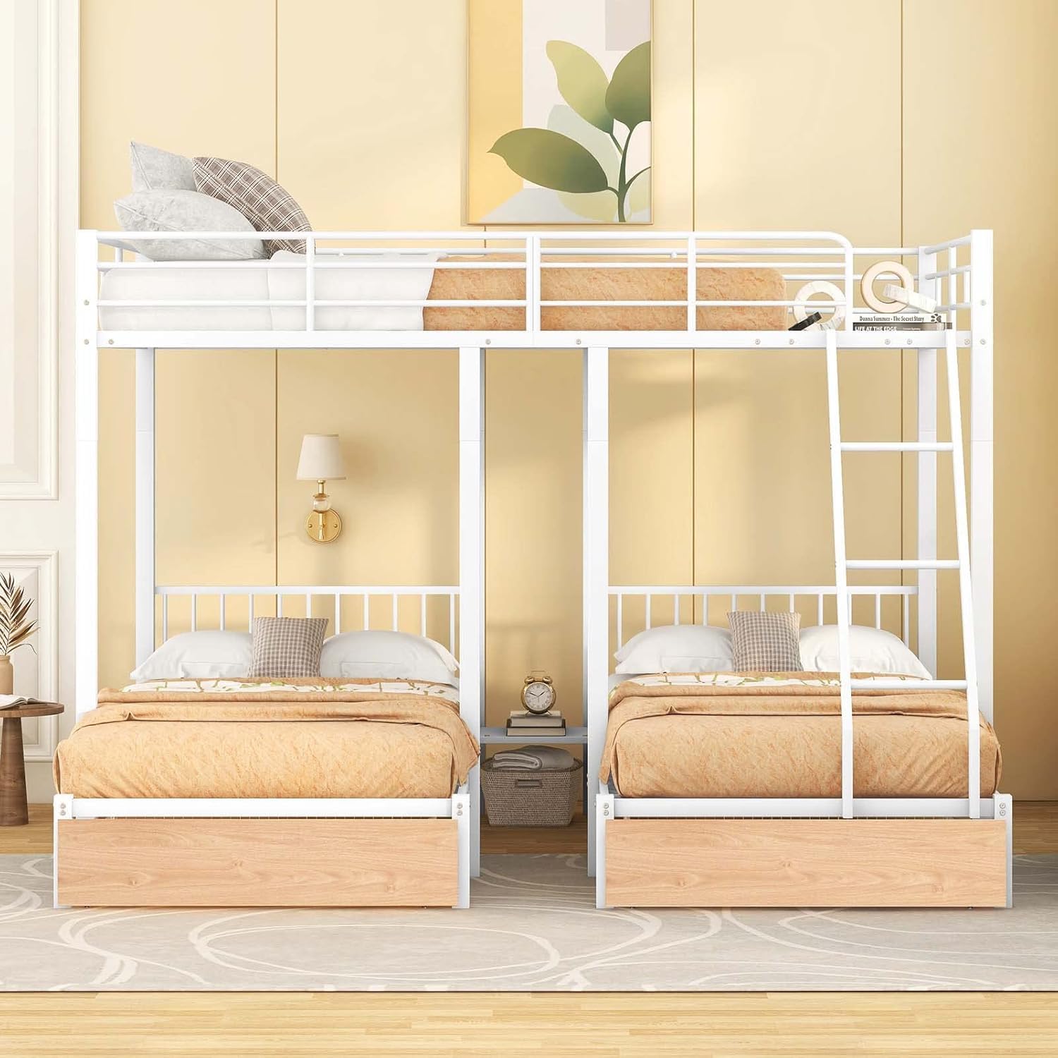 Detachable Full Over Twin & Twin Bunk Bed with Storage and Ladder,Metal Triple Bunk Bed