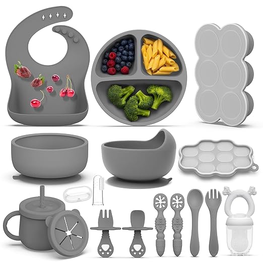 16 Pack Silicone Baby Feeding Set, BPA-Free Baby LED Weaning Supplies