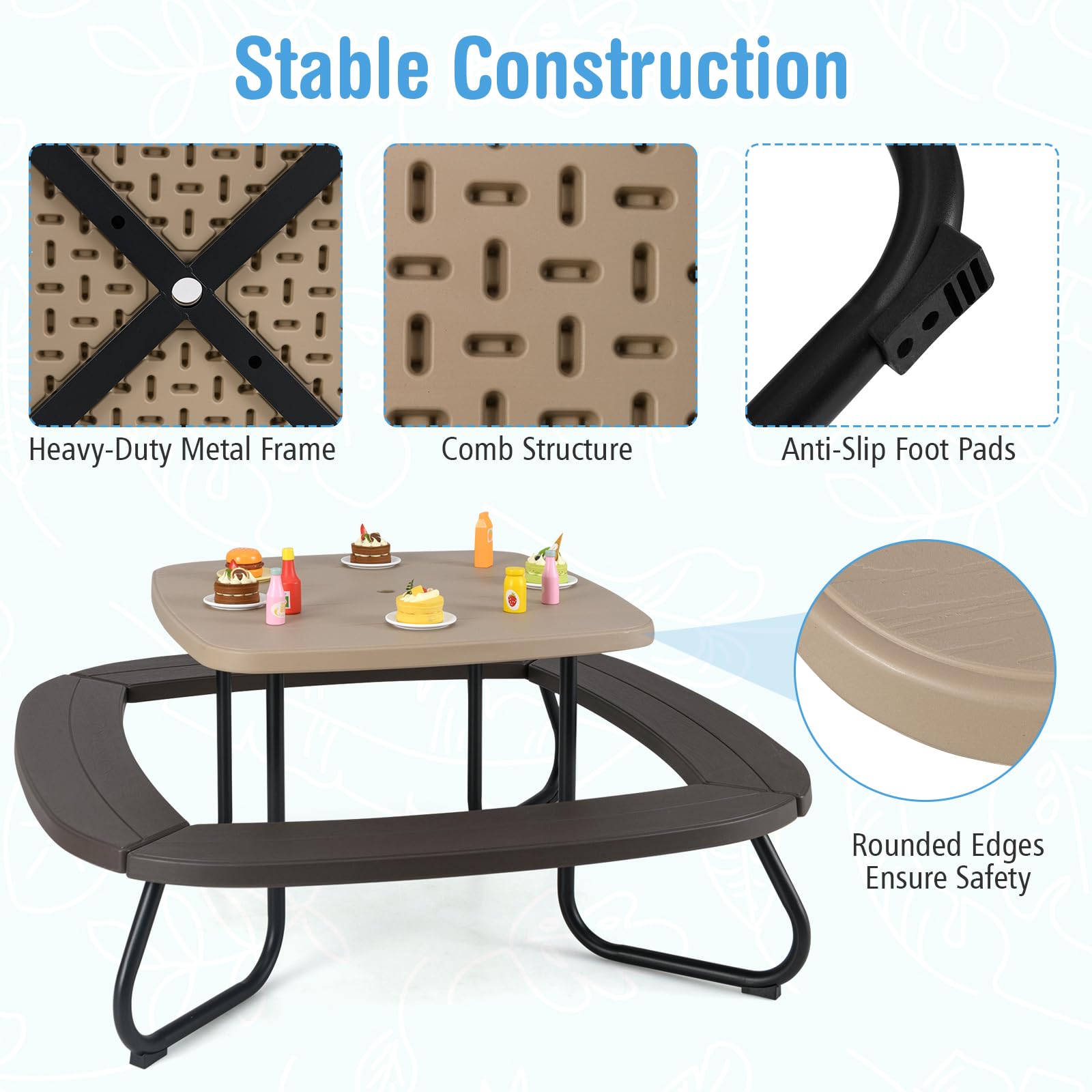 Kids Picnic Table with Umbrella - 8 Person Outdoor Set