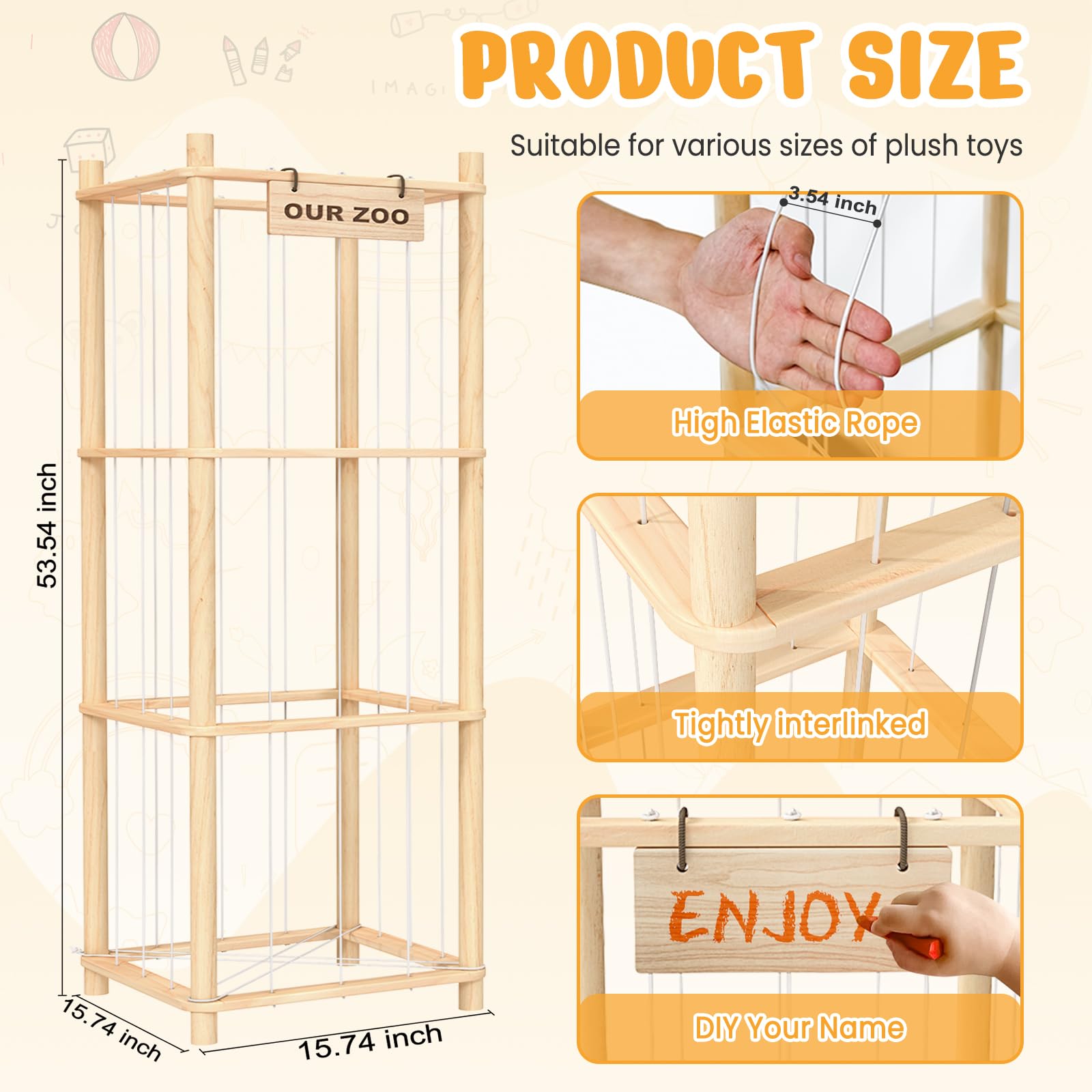 Wooden Stuffed Animal Storage Zoo Organizer for Kids