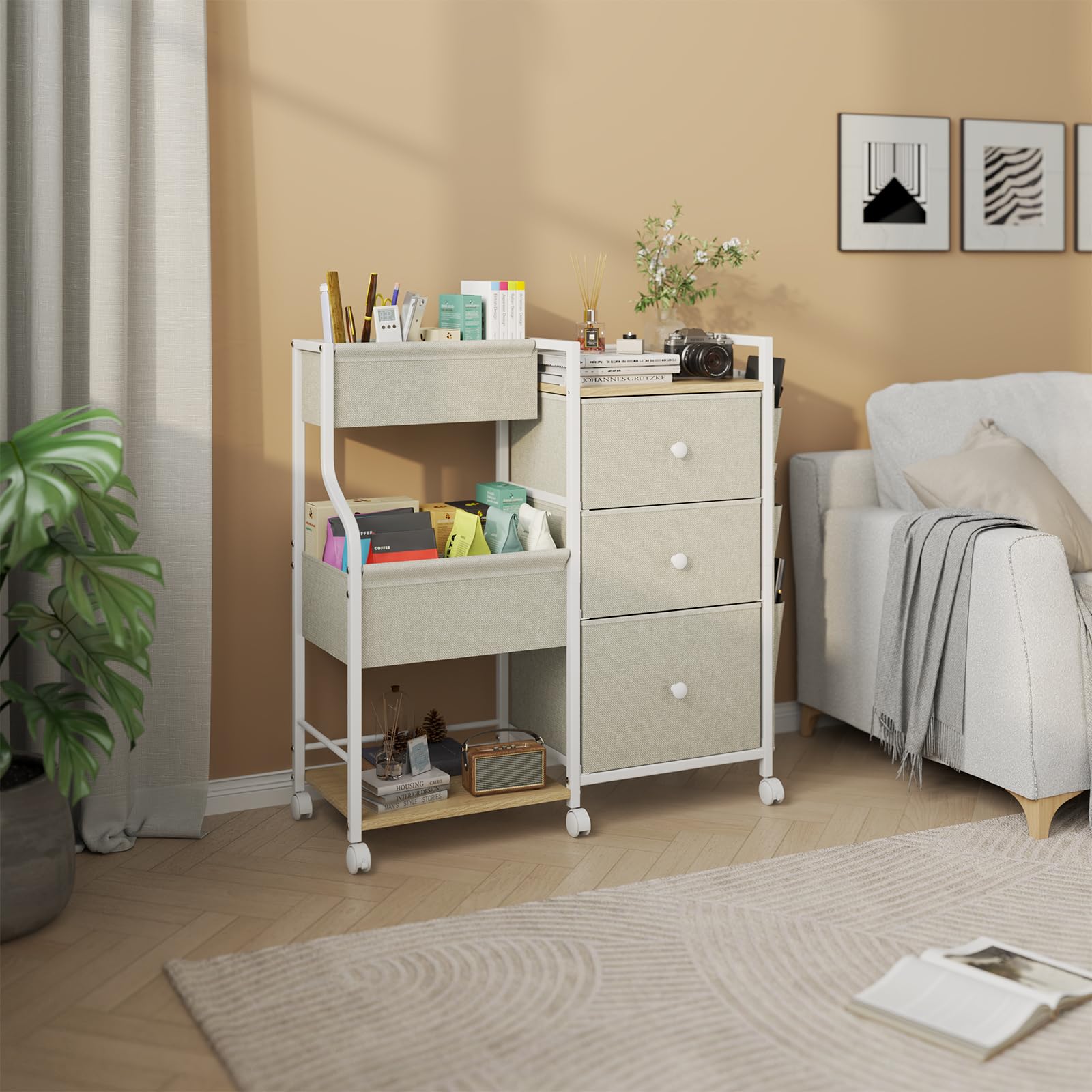 3-Tier Rolling Baby Organizer Cart with Dividers and Drawers