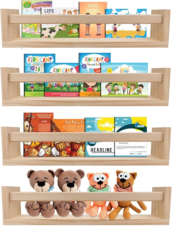Book Shelves for Wall Set of 3，Natural Wood Wall Bookshelves