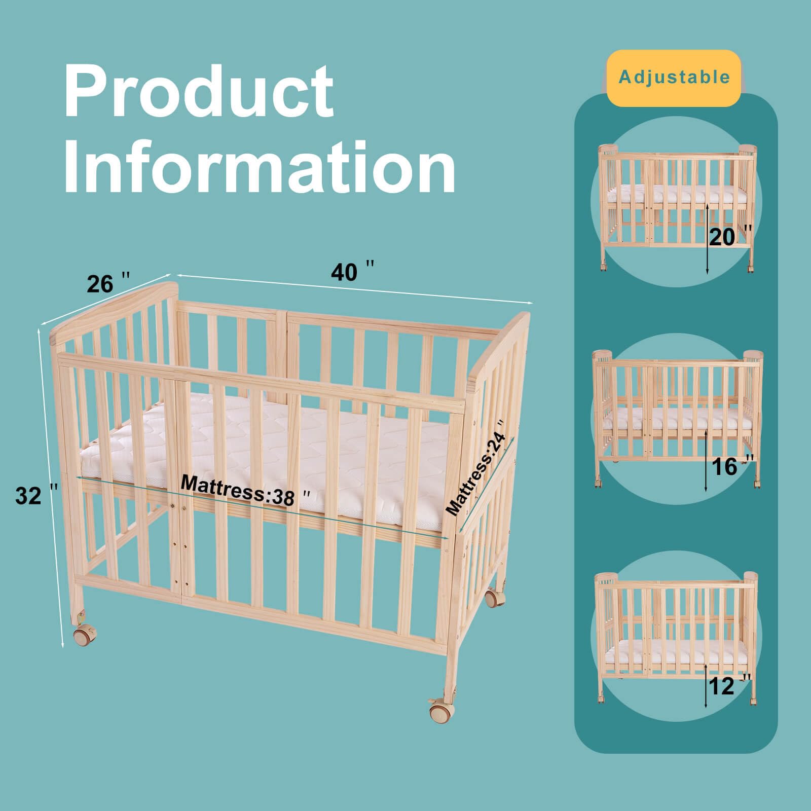 Portable Mini Baby Crib with Mattress