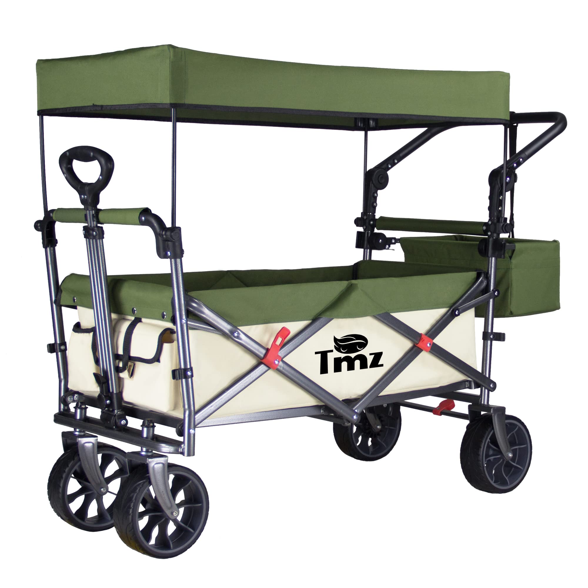 Folding Outdoor Utility Wagon with Removable Canopy - 265lbs Heavy Duty Trolley