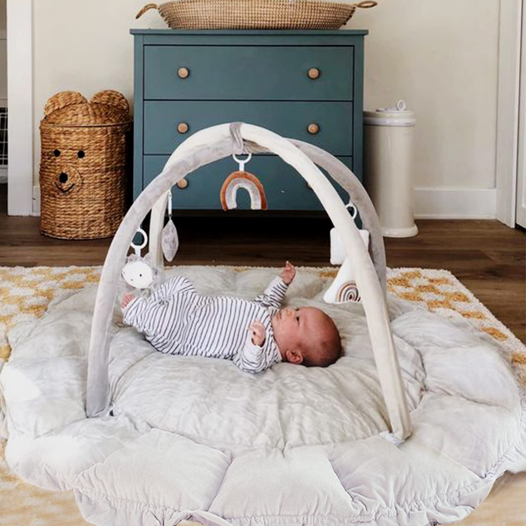 5-in-1 Convertible Baby Play Gym with 6 Toys, Tummy Time Mat