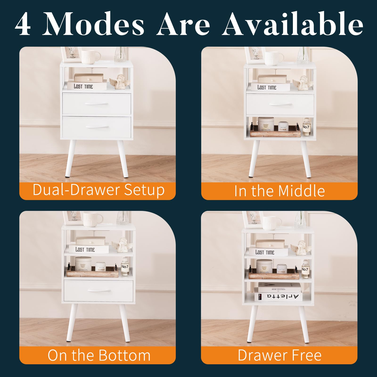 LED Nightstand with Charging Station and Fabric Drawers