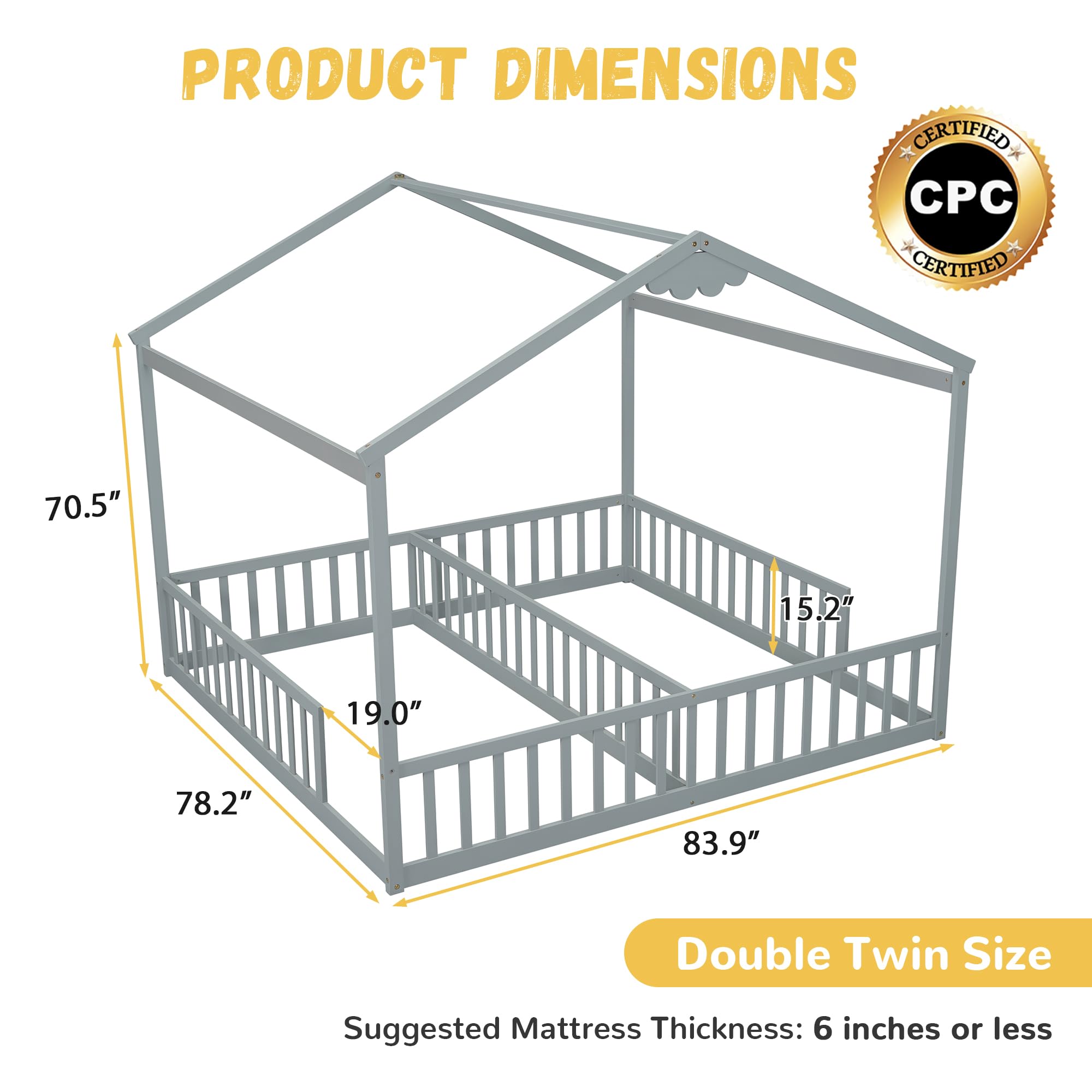 Double Twin Montessori Floor Bed Frame with House Design
