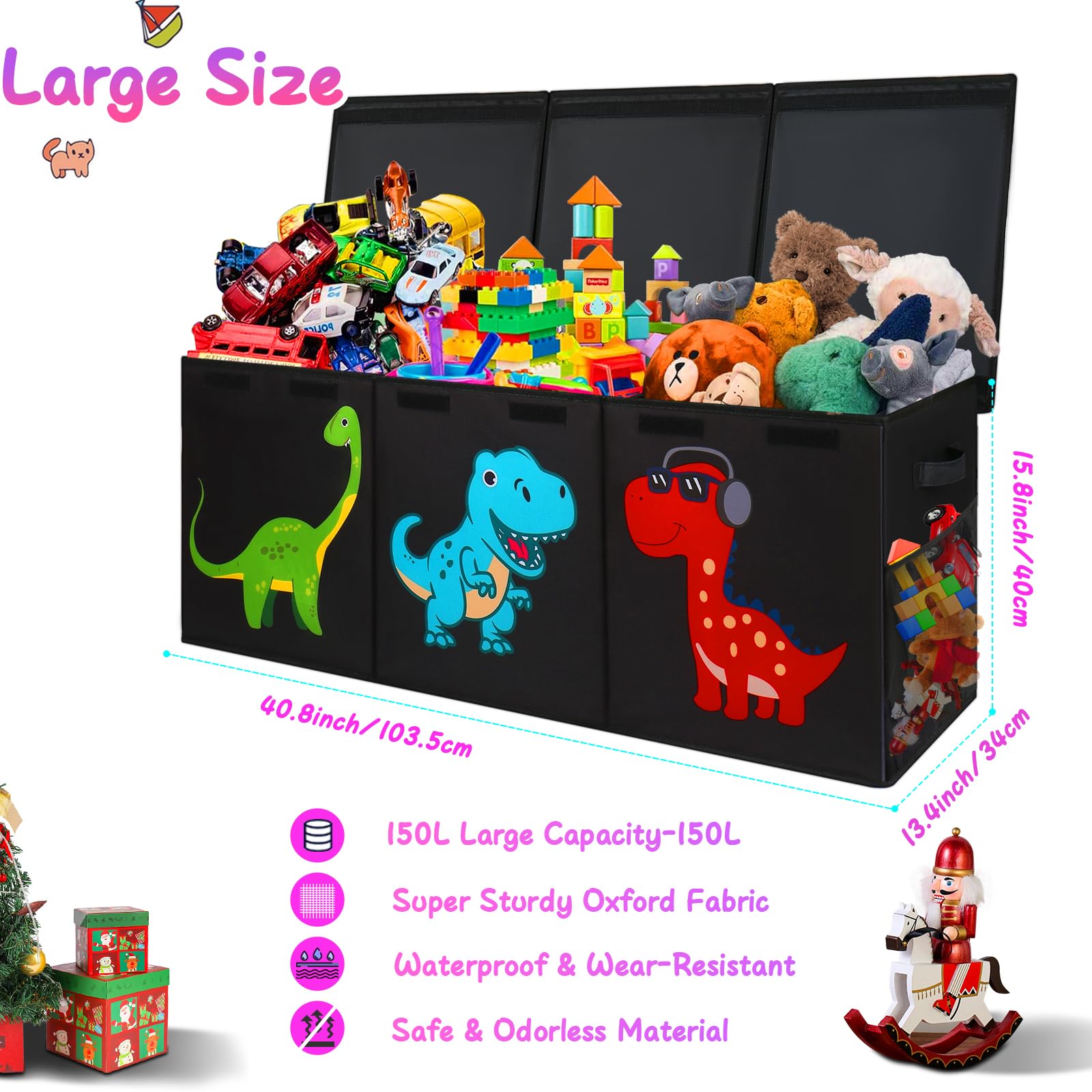 Extra Large Collapsible Toy Storage Box with Lid - 150L Capacity