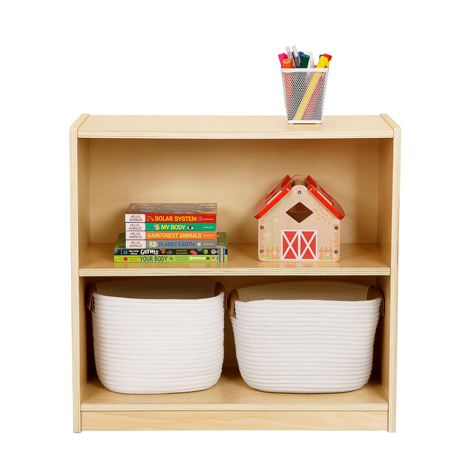 2-Tier Wooden Montessori Storage Shelf for Kids