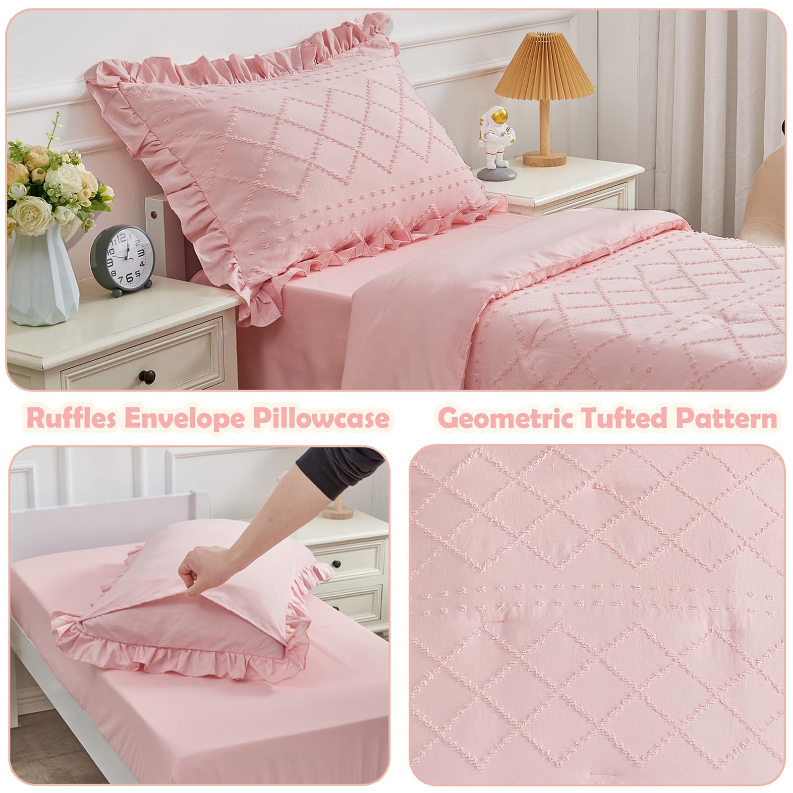 Boho Tufted Toddler Bedding Set with Ruffle Crib Sheets