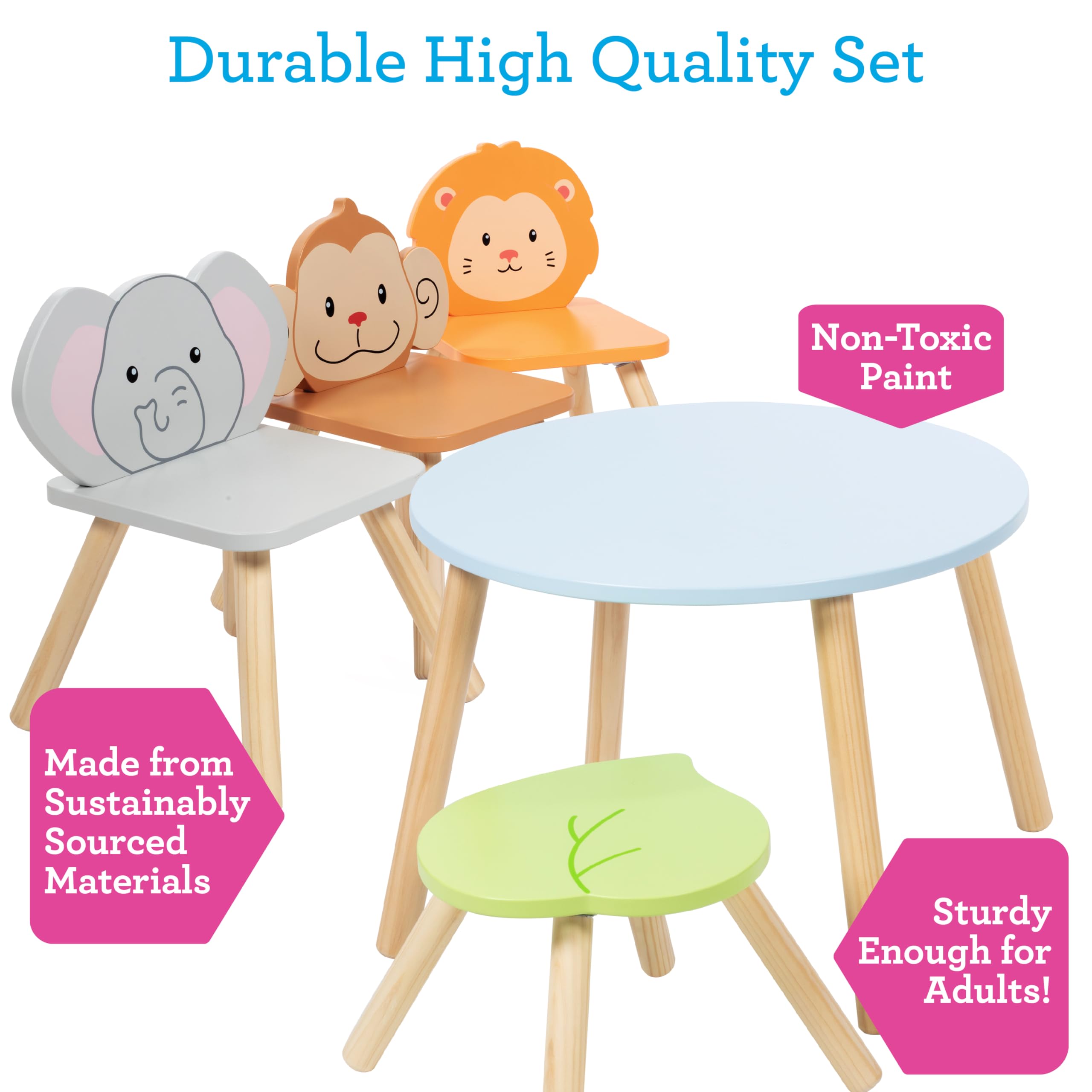 Zoo Animal Wooden Table and Chair Set with 4 Seats for Kids