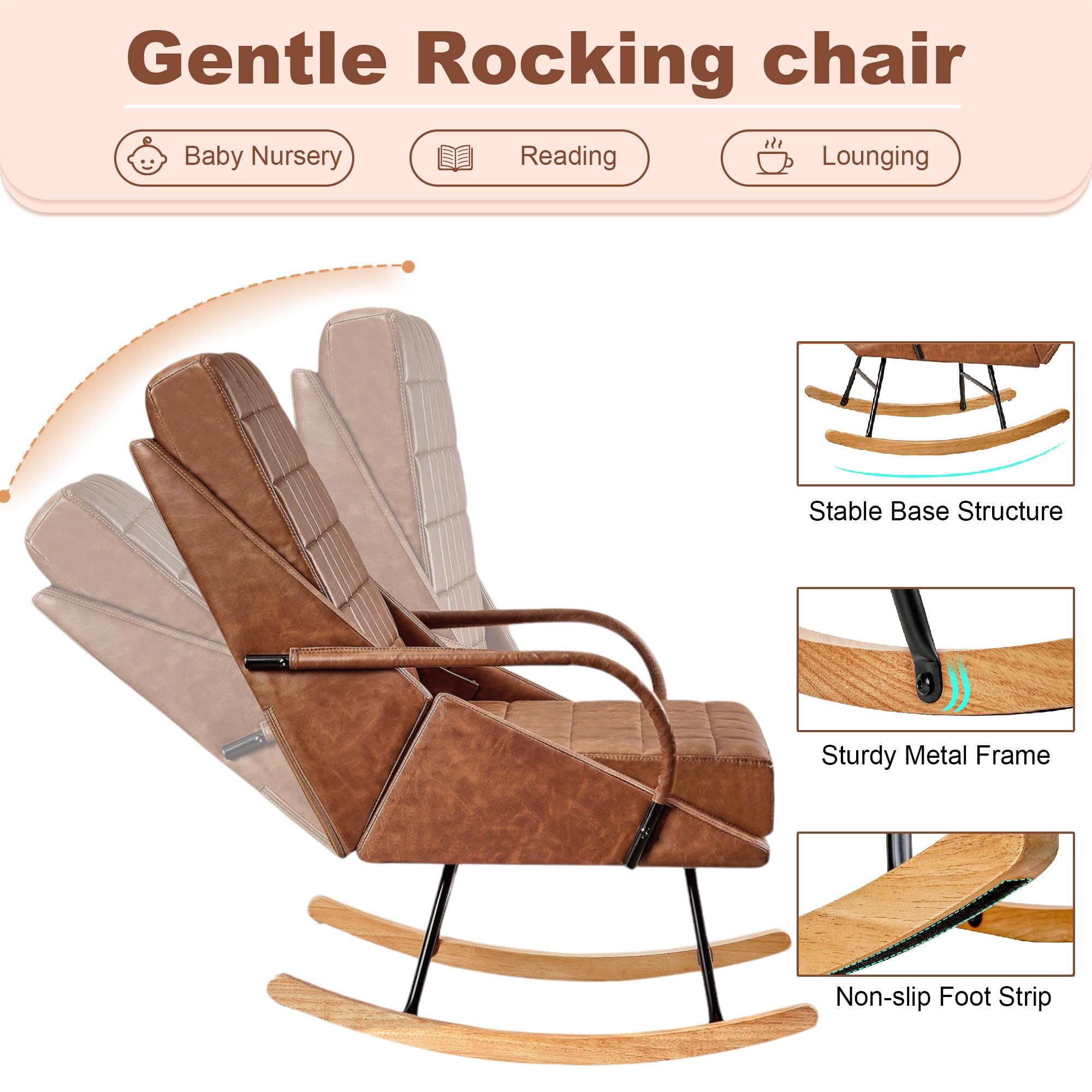 Oversized Nursery Rocking Chair with High Backrest