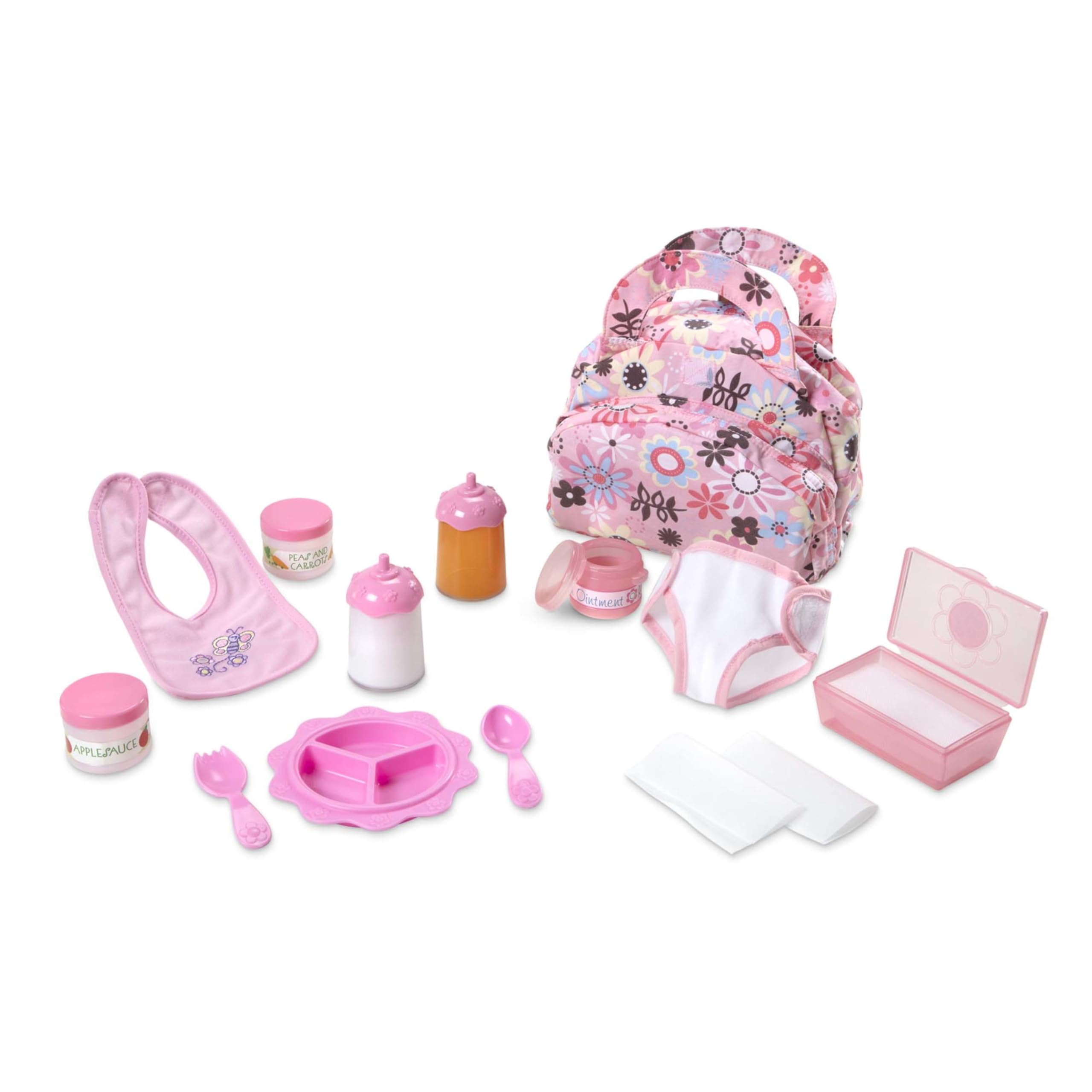 Doll Feeding and Changing Accessories - Bib, Bag, Diaper, Wipes, Utensils