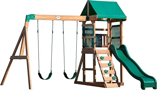 Bay Pointe Cedar Wood Swing Set with Wave Slide, Play Deck