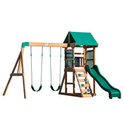 Cedar Wood Swing Set with Wave Slide and Play Deck