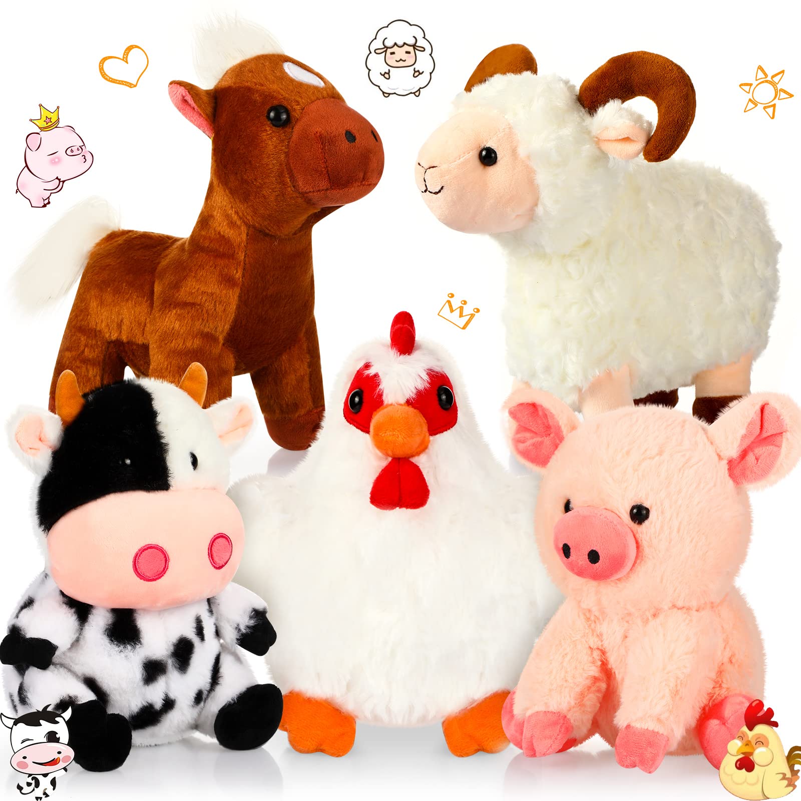 5 Pack Farm Plush Animals Set 10 Inches Plush Farm Stuffed Animals Barnyard Stuffed