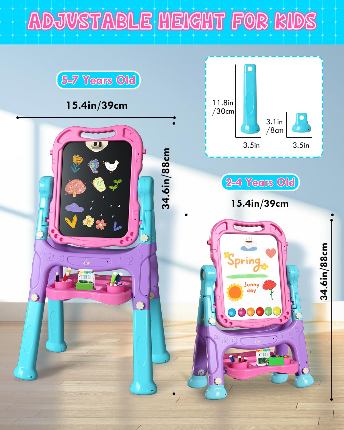 4-in-1 Double Sided Kids Art Easel with Magnetic Whiteboard and Chalkboard
