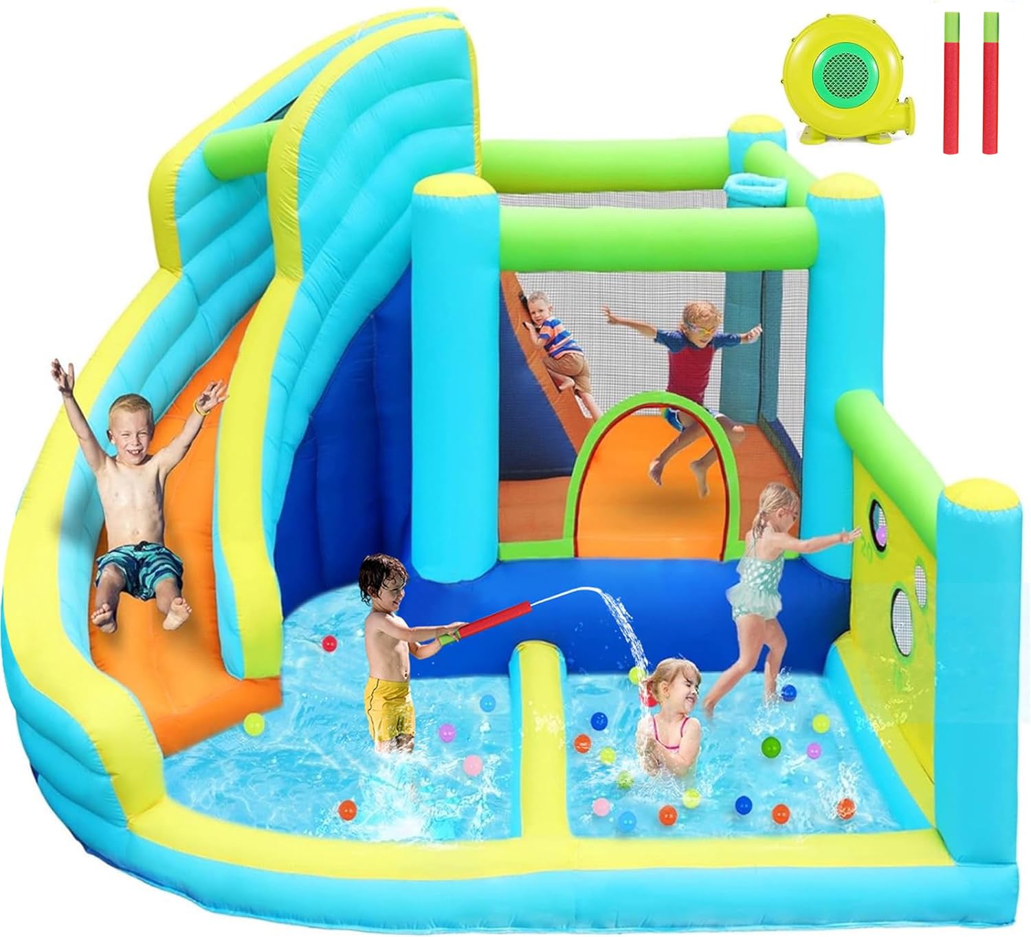 Large Inflatable Bounce House with Water Slide and Climbing Wall
