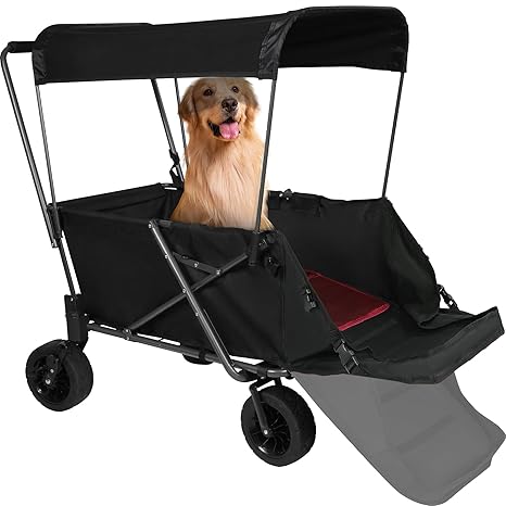Folding Dog Wagon Cart with Extendable Rear End Heavy Duty, 220L Large Collapsible Utility Cart Dog Stroller with Tailgate for Sports Shopping Pet, Black