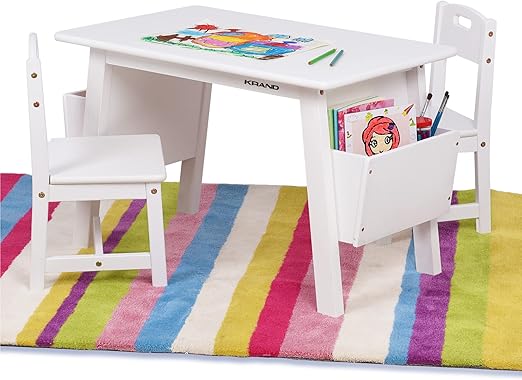 Wood Table and 2 Chair Set with Storage Desk and Chair Set