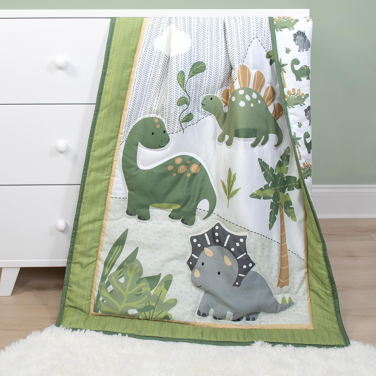Dinosaur Crib Bedding Set - 3 Piece Nursery Bedding with Fitted Sheet