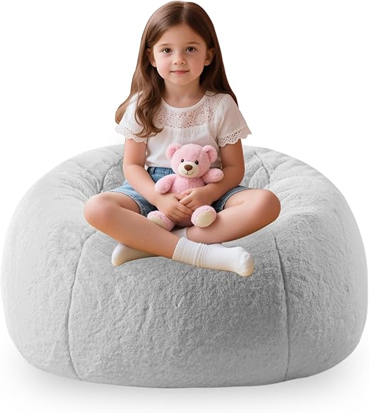 Fluffy Faux Fur Bean Bag Cover (No Filler) Stuffed Animal Bean Bag Storage