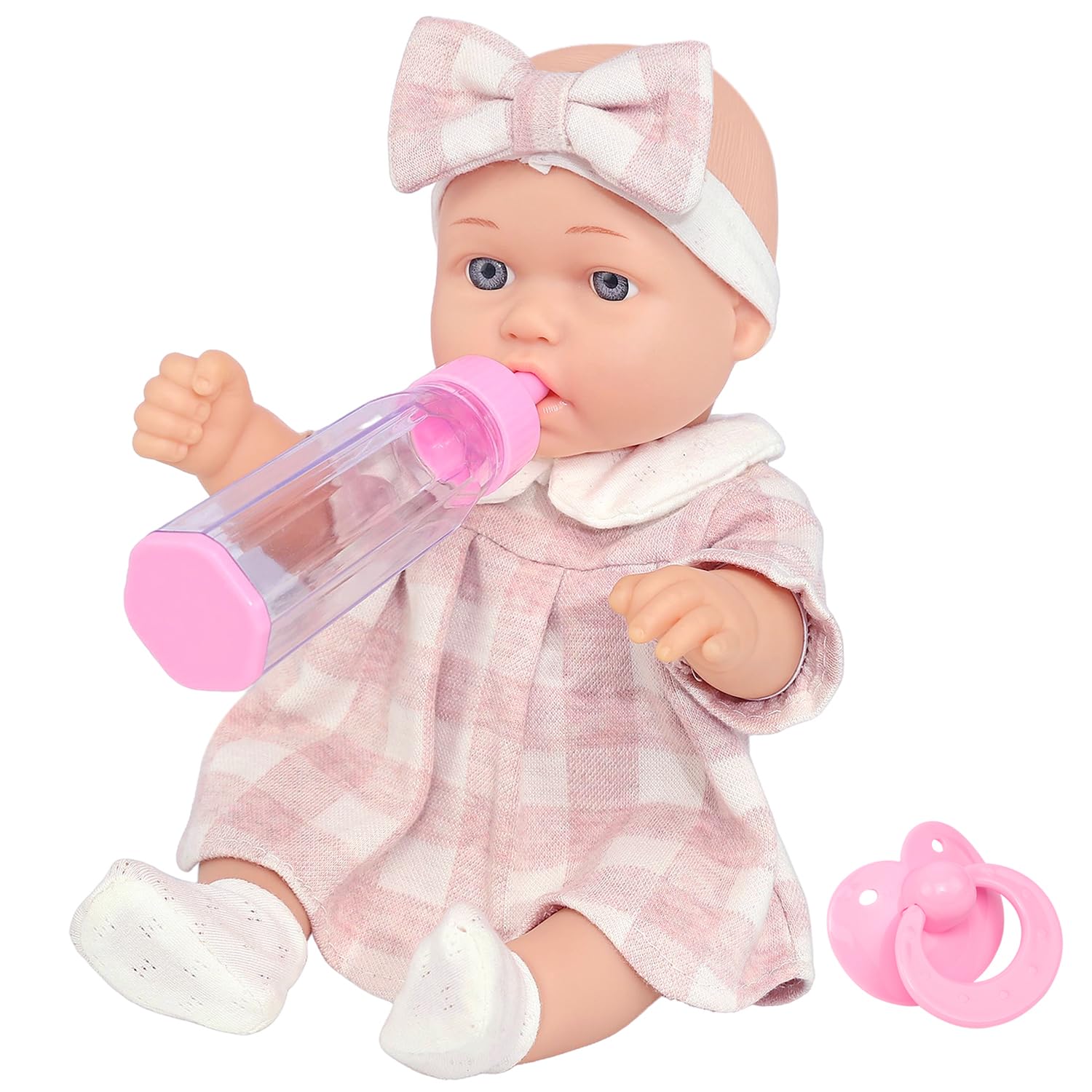 12″ Baby Doll Classic Checkered Dress & 6-Piece Accessories Gift Box Packaged – Soft Realistic Lifelike Baby Dolls for Toddlers & Little Girls
