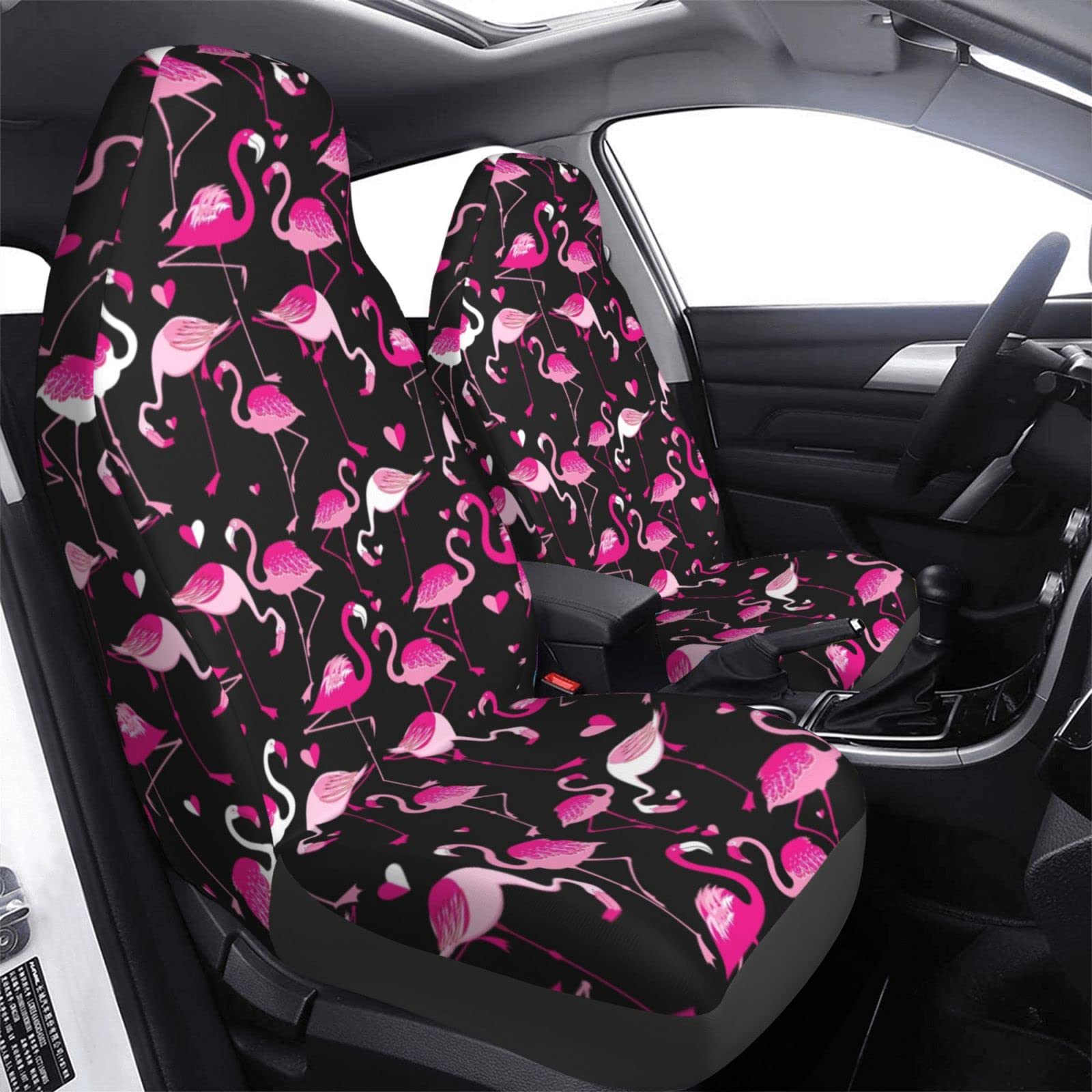 Pink Flamingo Animal Car Seat Covers for Women Girls, 2 Pcs Universal Fit Front Auto