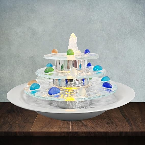Indoor Tabletop Fountain 3-Tier Waterfall, Zen Meditation Fountains