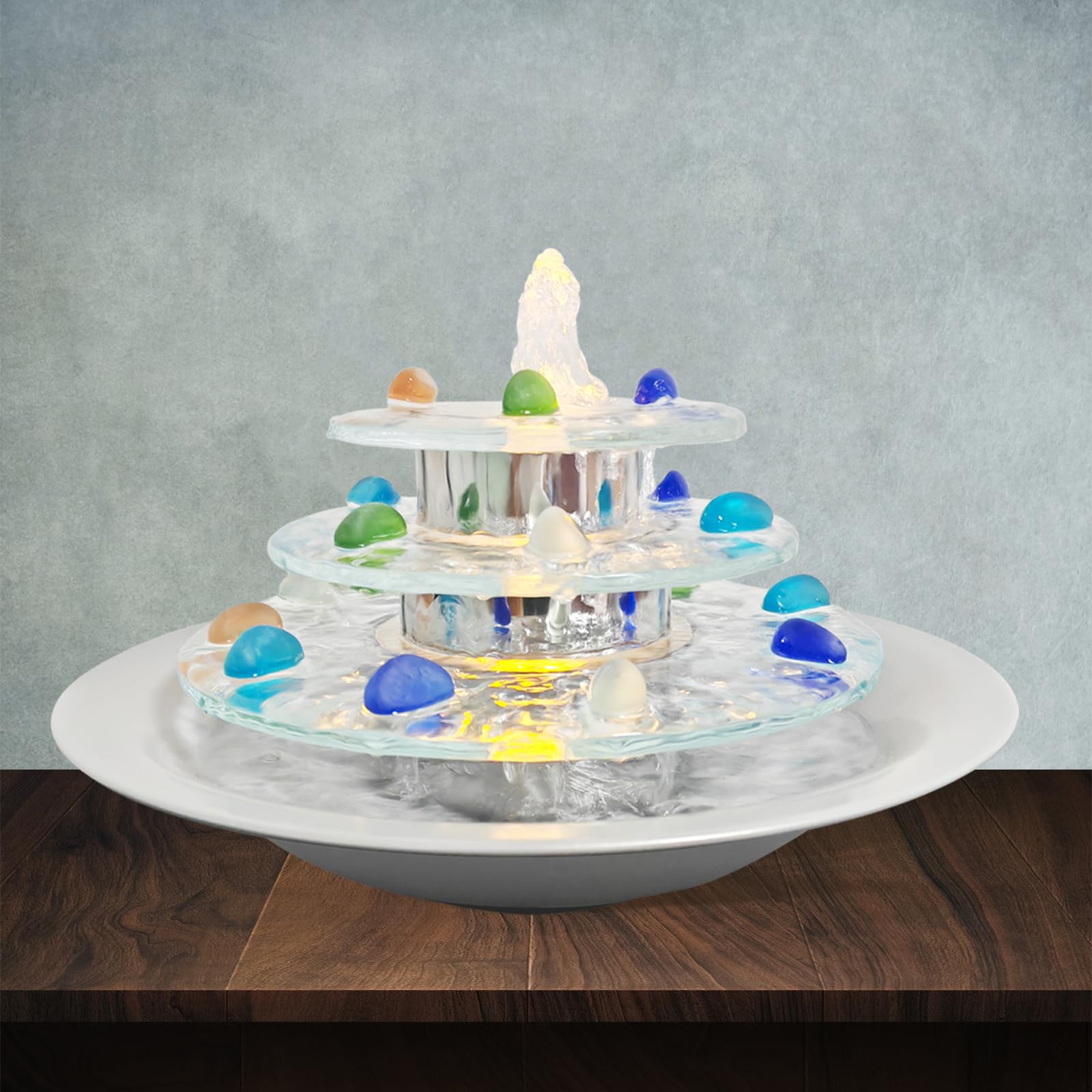 Indoor Tabletop Fountain 3-Tier Waterfall, Zen Meditation Fountains