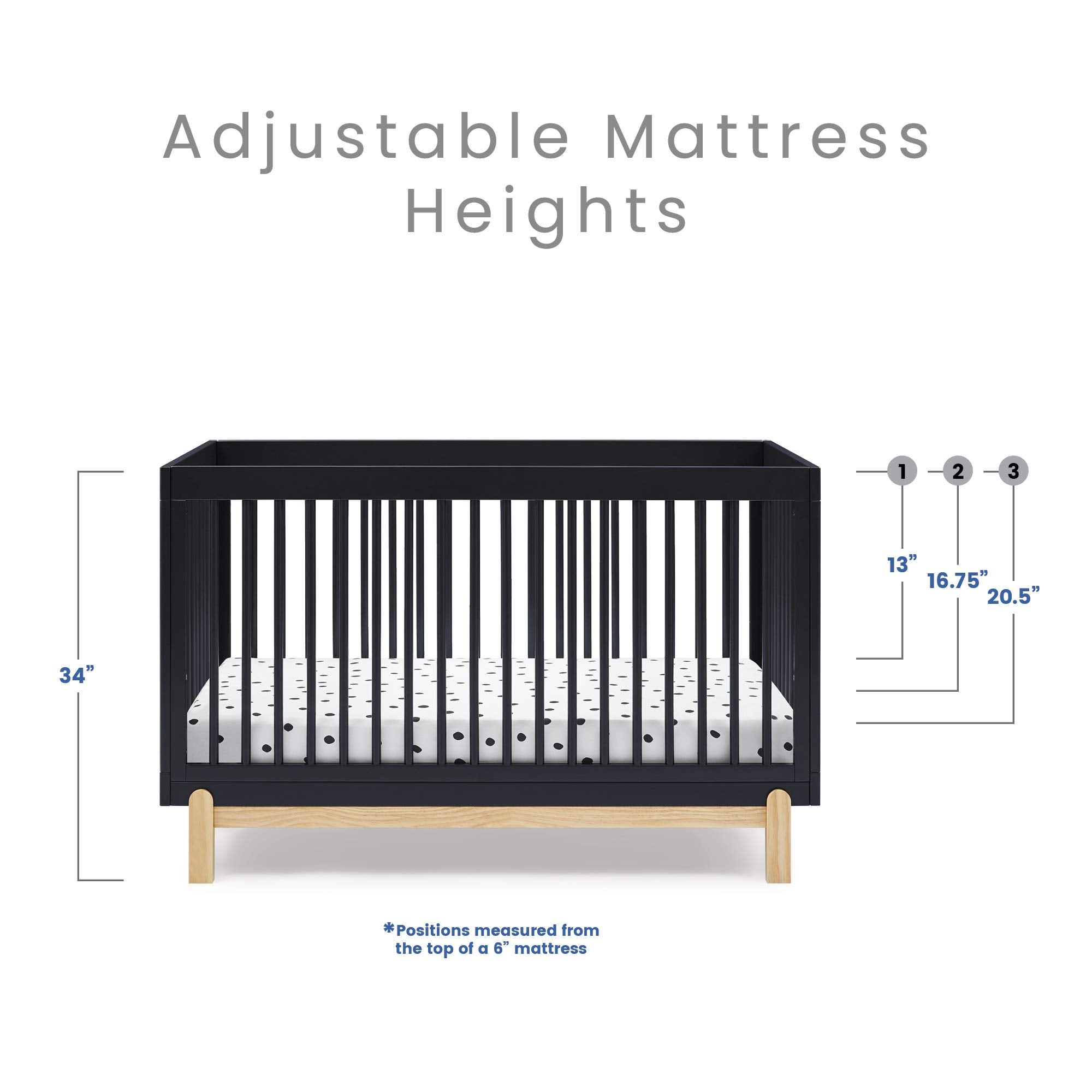Poppy 4-in-1 Convertible Crib, Midnight Grey/Natural
