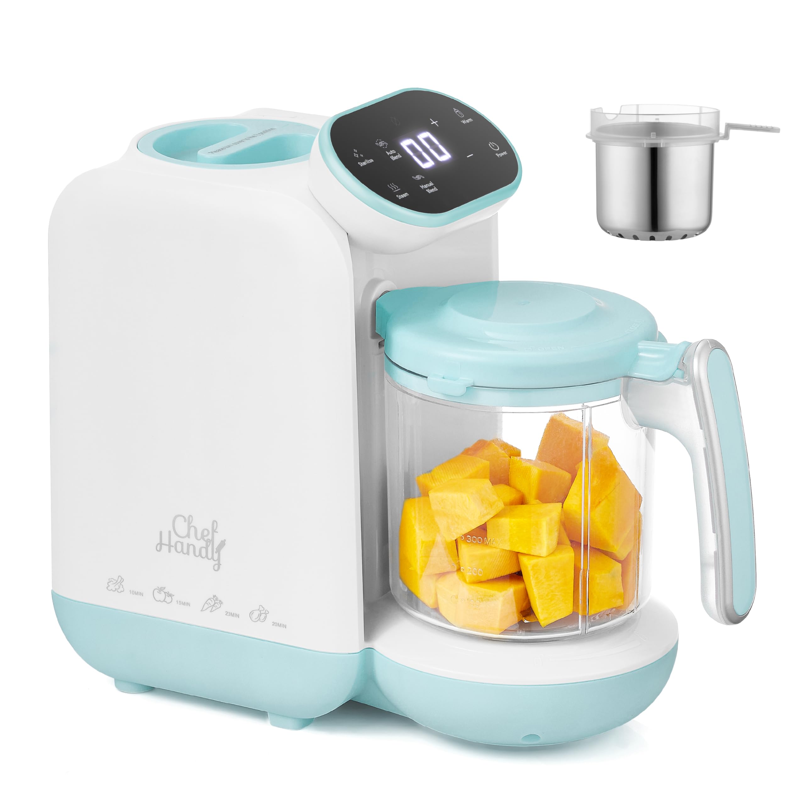 Chefhandy 5-in-1 Baby Food Maker with Steam Basket & Touch Screen | Baby Food Processor and Steamer | Auto Steam, Blend, Milk Warmer | Baby Steamer & Blender for Healthy Homemade(White Blue)