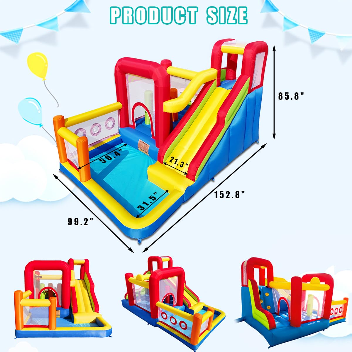 Kids Inflatable Bounce House with Slide and Climbing Wall