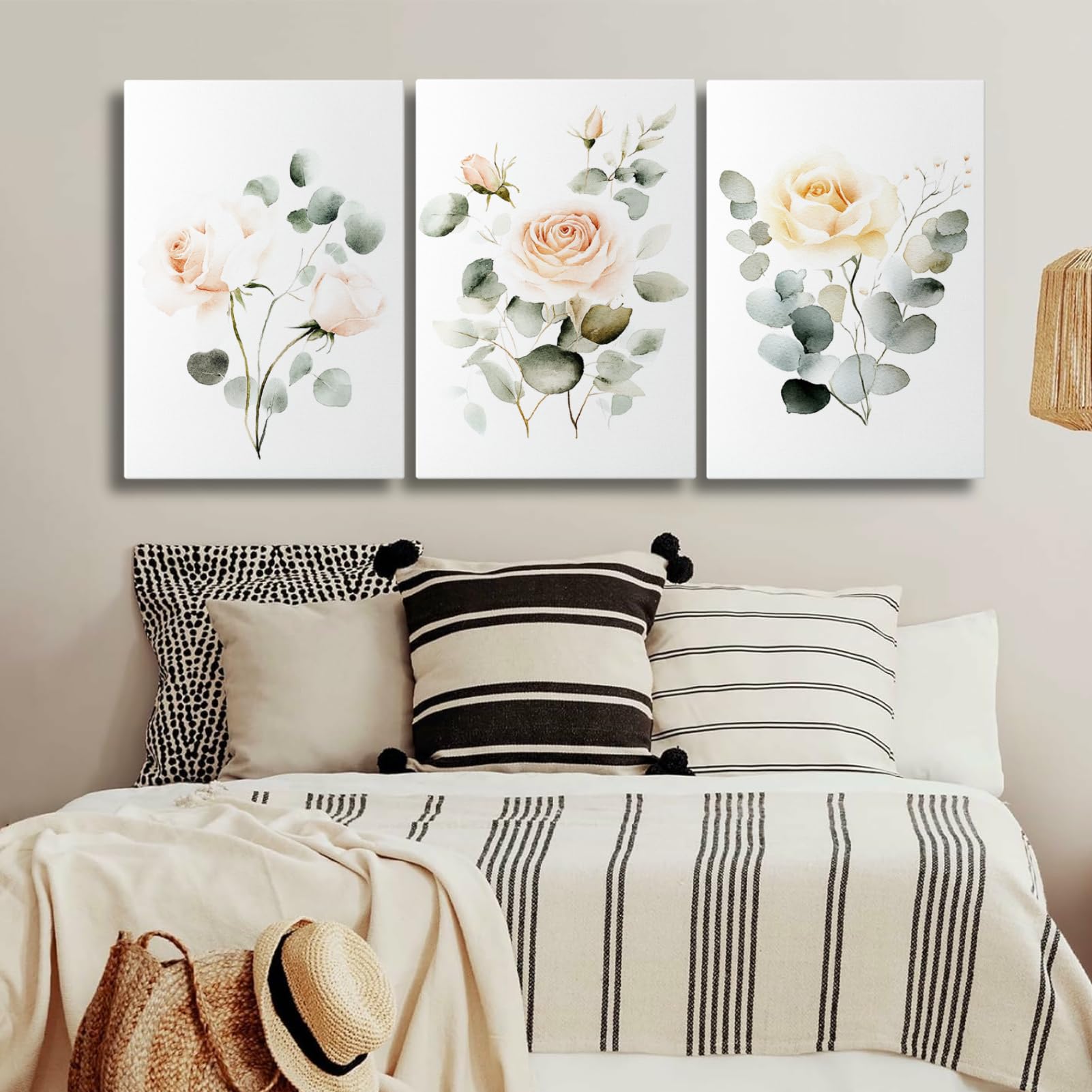 Wildflower Canvas Wall Art Set of 3 Watercolor Floral Prints