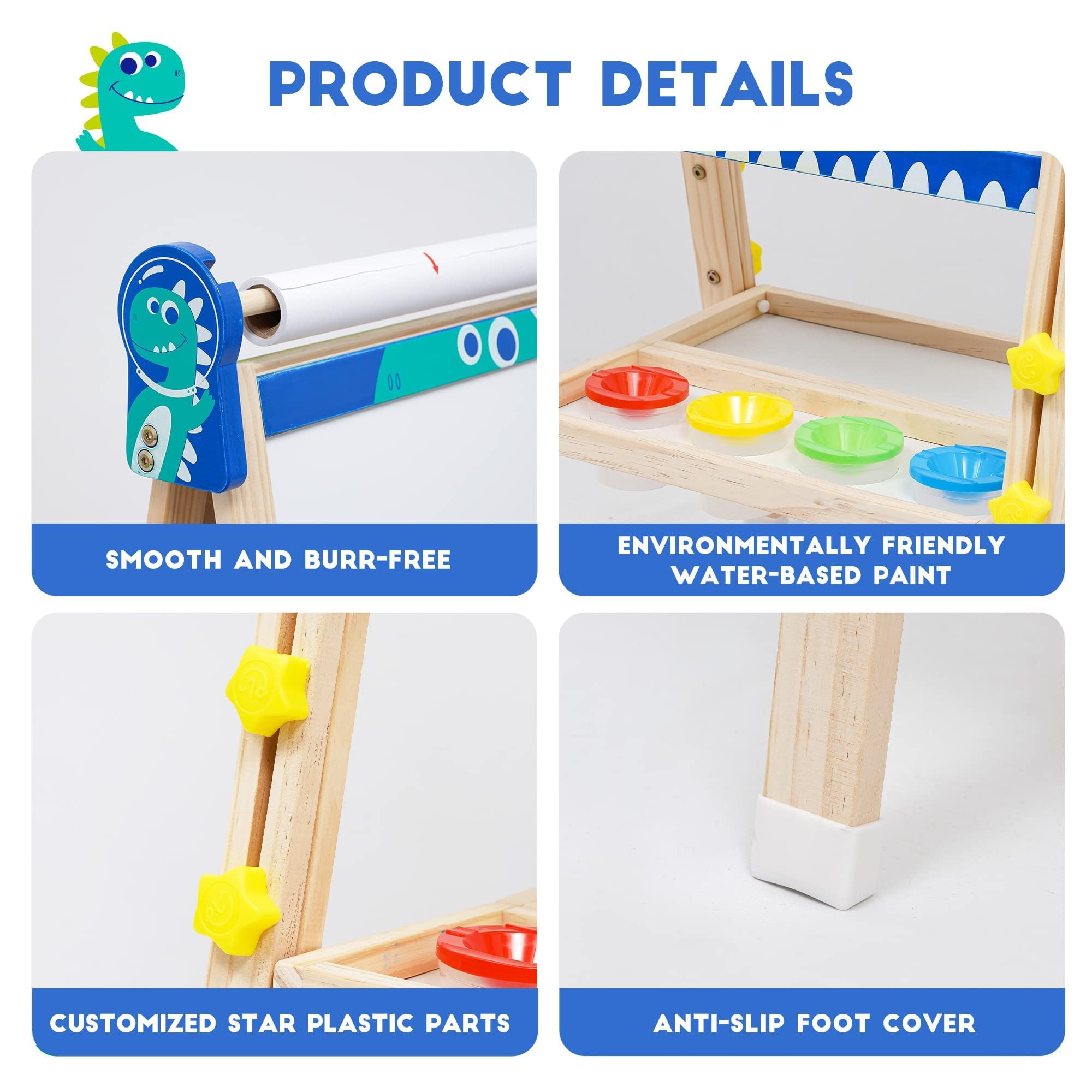 Kids Wooden Art Easel with Paper Roll,Foldable Double-Sided Easel with Whiteboard & Chalkboard,Height-Adjustable Drawing Board for Girls Boys Toddlers Aged 3-5/4-8,Ideal Gift for Christmas,Birthday